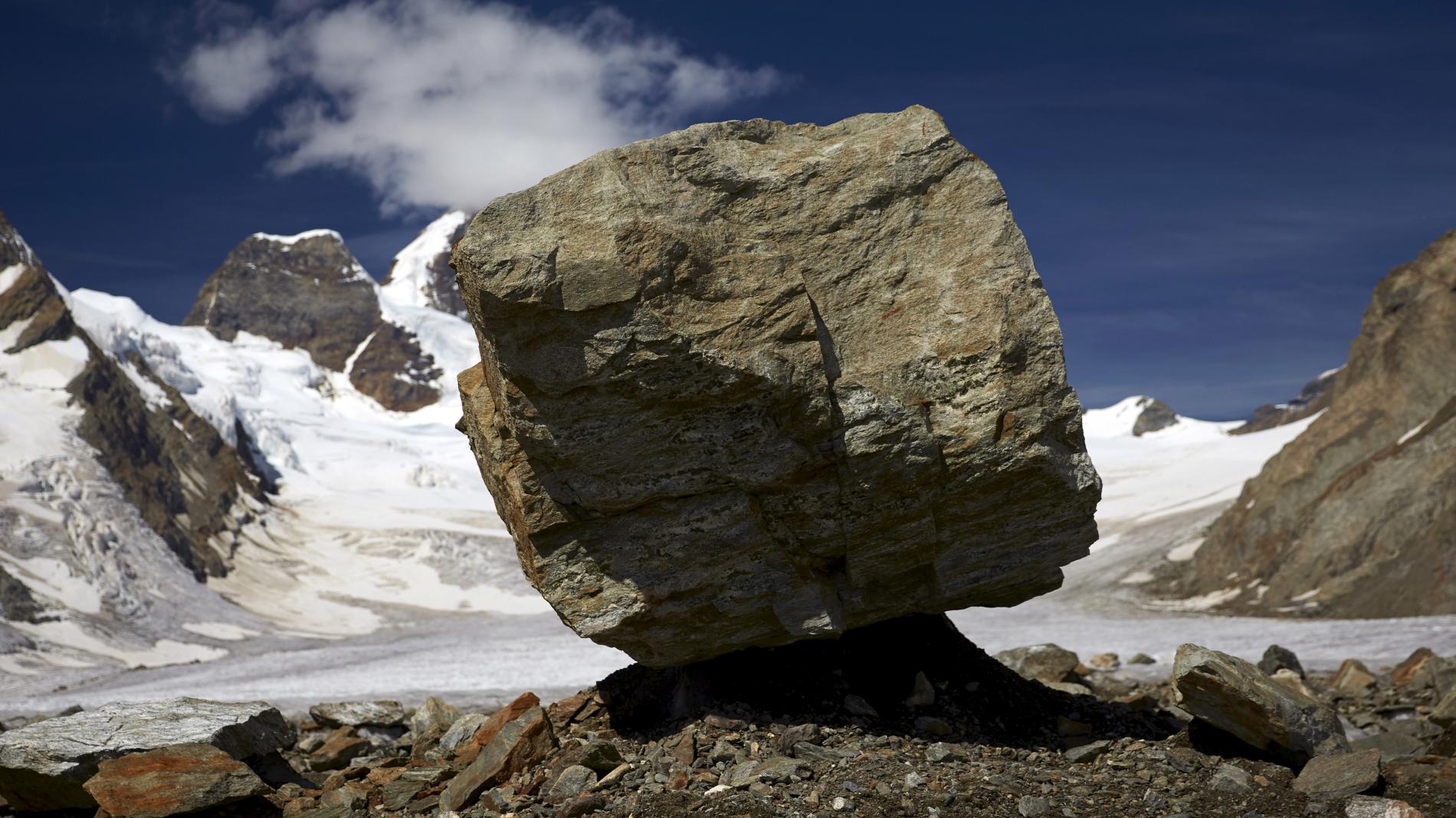 Huge Rock on a snowy mountain